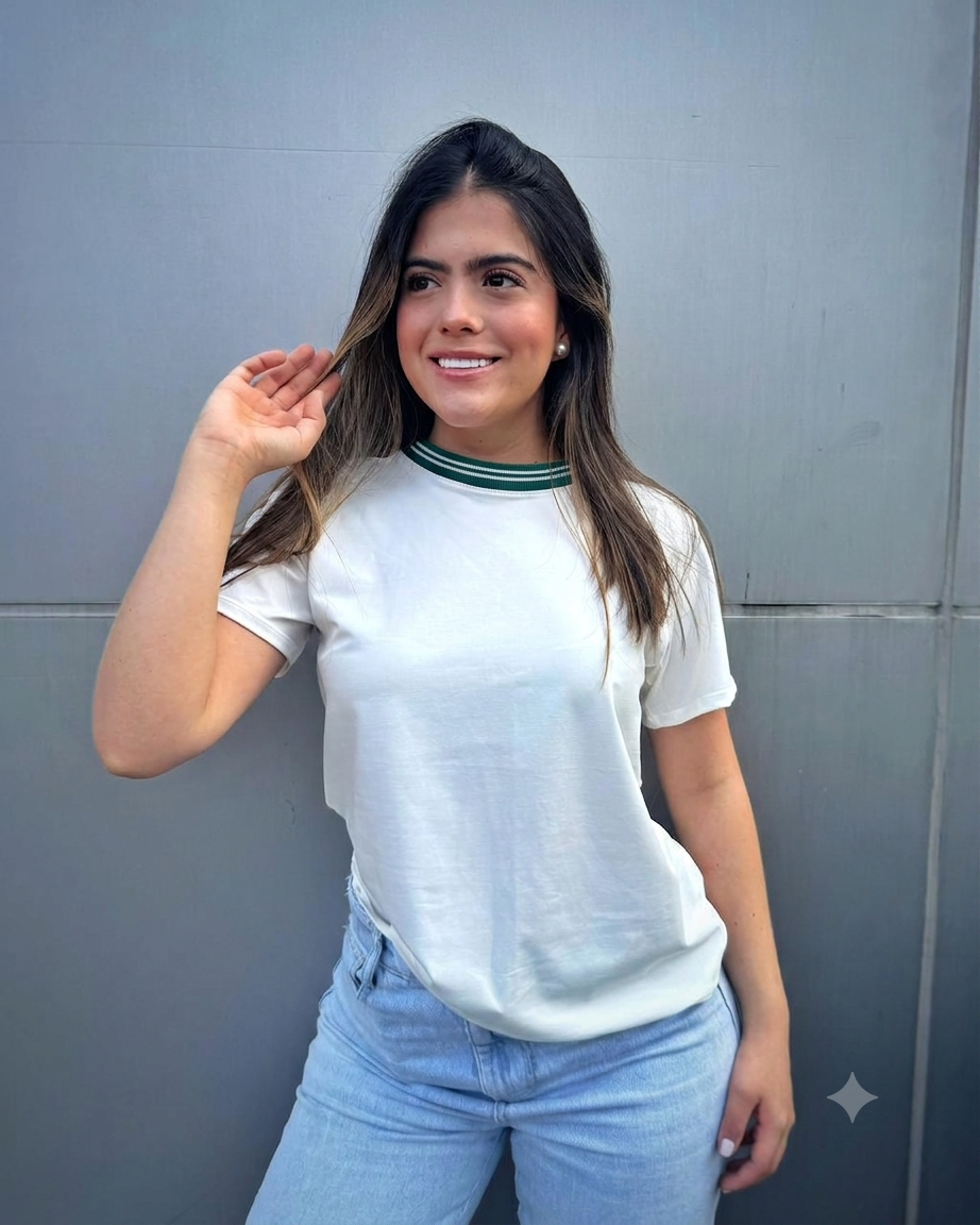 CAMISETA TELA FRIA, CUELLO TEJIDO EN RIB