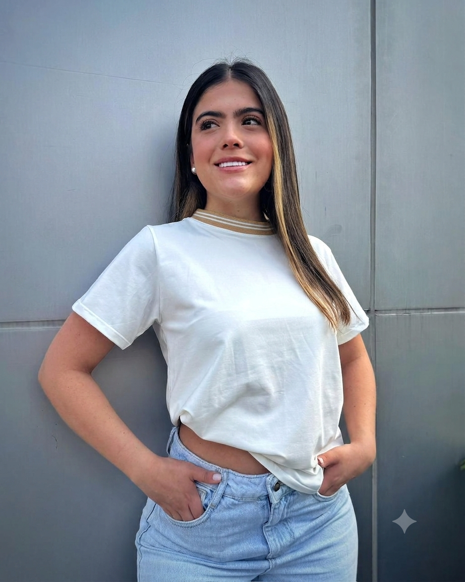 CAMISETA TELA FRIA, CUELLO TEJIDO EN RIB