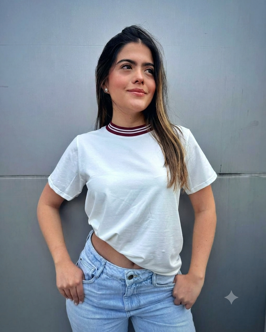 CAMISETA TELA FRIA, CUELLO TEJIDO EN RIB