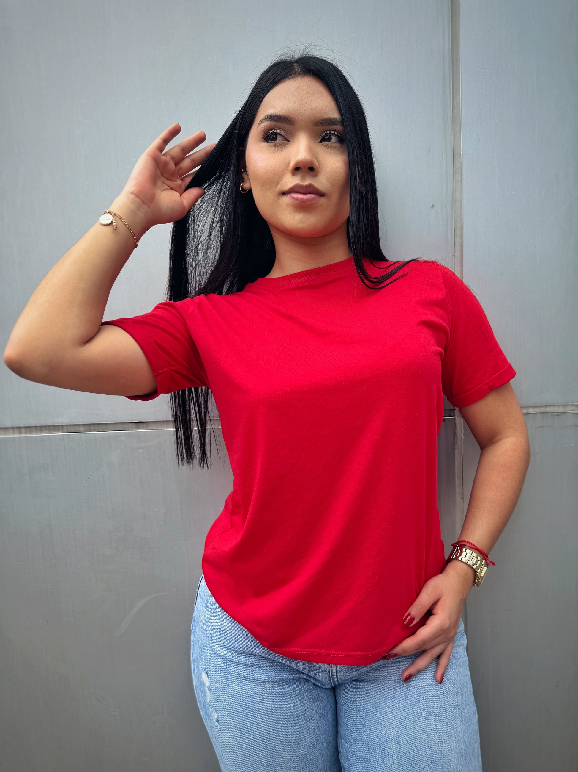 CAMISETA ALGODON LICRADO, CUELLO TEJIDO EN RIB