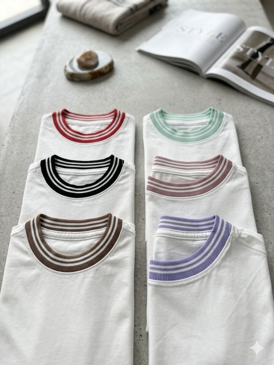 CAMISETA TELA FRIA, CUELLO TEJIDO EN RIB